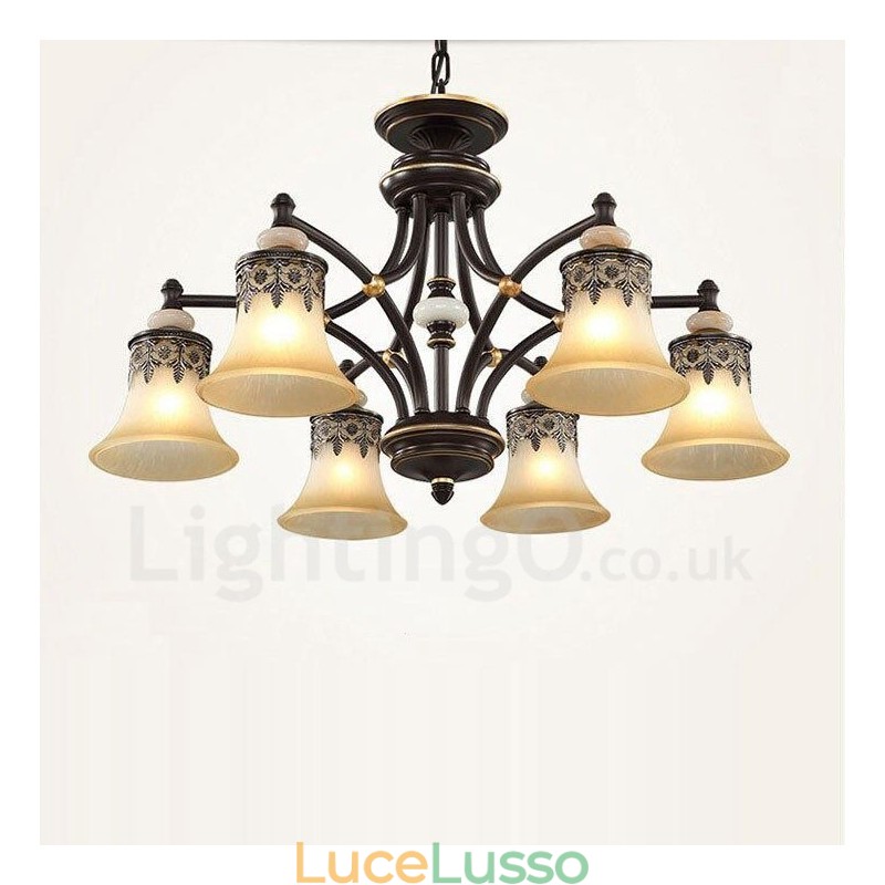 Lampadario tradizionale classico in metallo integrato a 6 luci