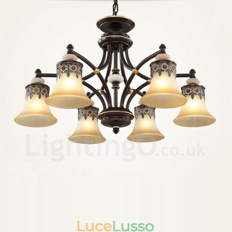 Lampadario tradizionale classico in metallo integrato a 6 luci Lampadario tradizionale classico in metallo integrato a 6 luci