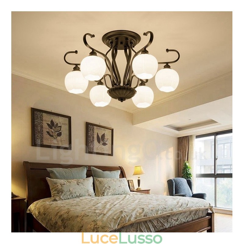 Lampadario integrato rustico a 6 luci