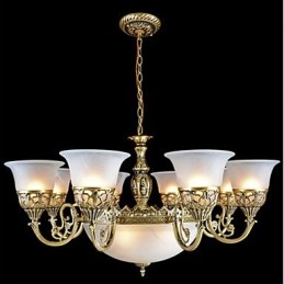 Lampadario in bronzo undici luci vetro moiré europeo retrò classico