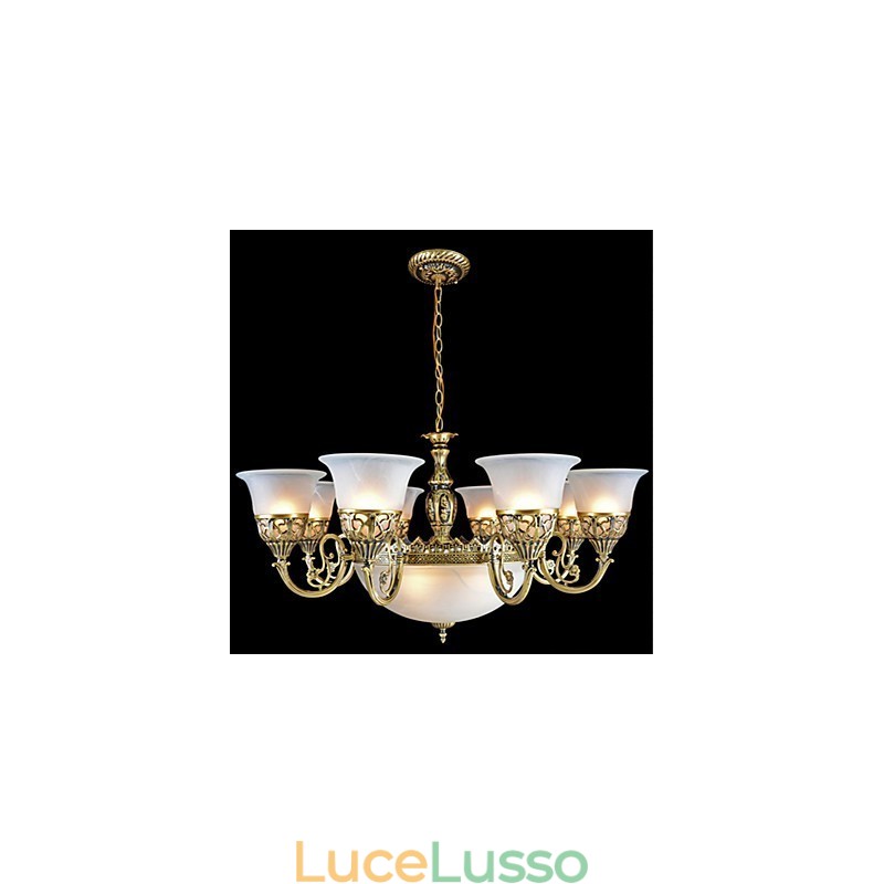 Lampadario in bronzo undici luci vetro moiré europeo retrò classico
