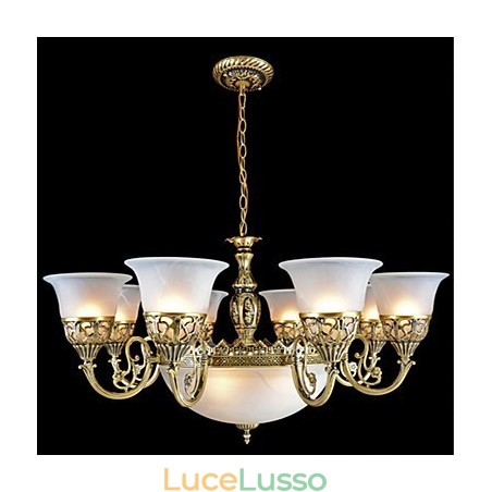 Lampadario in bronzo undici luci vetro moiré europeo retrò classico Lampadario in bronzo undici luci vetro moiré europeo retrò classico