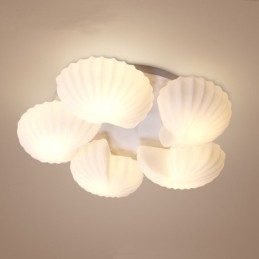 Lampadario tradizionale classico integrato Conch a 5 luci con paralume in vetro