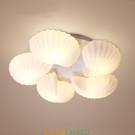 Lampadario tradizionale classico integrato Conch a 5 luci con paralume in vetro Lampadario tradizionale classico integrato Conch a 5 luci con paralume in vetro