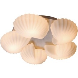 Lampadario tradizionale classico integrato Conch a 5 luci con paralume in vetro