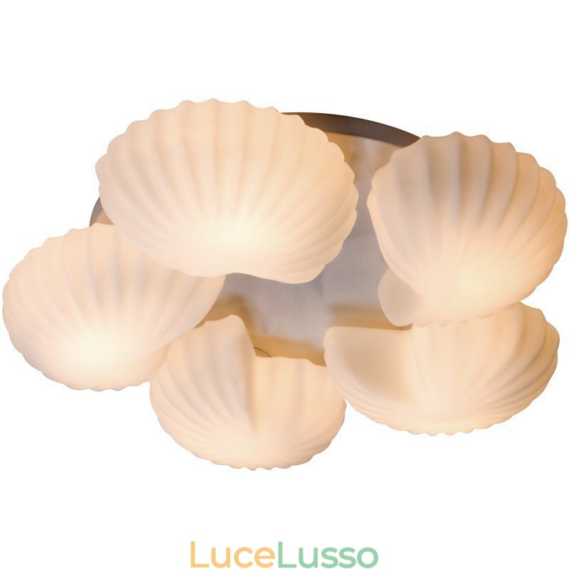 Lampadario tradizionale classico integrato Conch a 5 luci con paralume in vetro