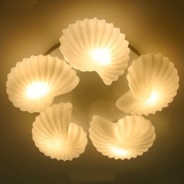 Lampadario tradizionale classico integrato Conch a 5 luci con paralume in vetro