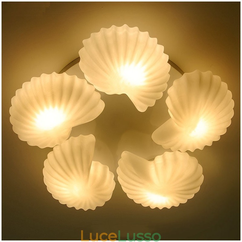 Lampadario tradizionale classico integrato Conch a 5 luci con paralume in vetro