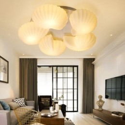 Lampadario tradizionale classico integrato Conch a 5 luci con paralume in vetro