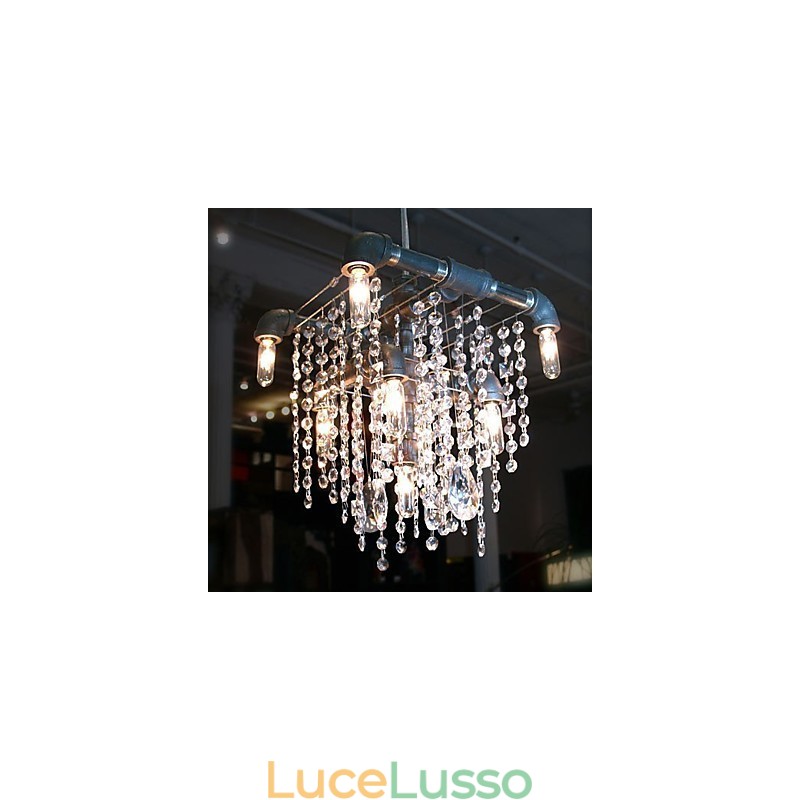 Lampadario in cristallo a 9 luci in stile nordamericano con design a tubi