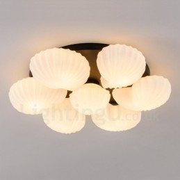 Lampadario tradizionale classico integrato a 7 luci con paralume in vetro