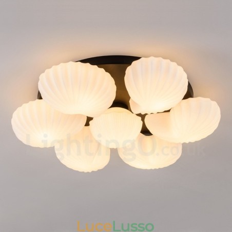 Lampadario tradizionale classico integrato a 7 luci con paralume in vetro Lampadario tradizionale classico integrato a 7 luci con paralume in vetro