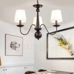 Lampadario in metallo integrato Rustic Lodge a 3 luci con paralume in tessuto