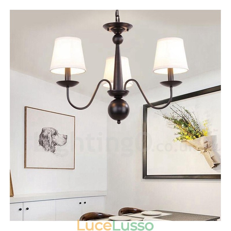 Lampadario in metallo integrato Rustic Lodge a 3 luci con paralume in tessuto