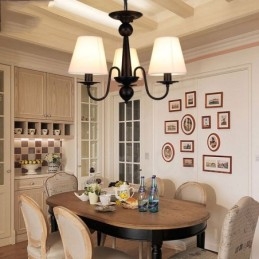 Lampadario in metallo integrato Rustic Lodge a 3 luci con paralume in tessuto