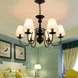 Lampadario in metallo integrato Rustic Lodge a 6 luci con paralume in tessuto