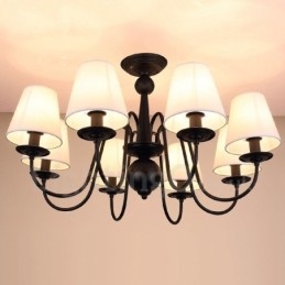 Lampadario in metallo integrato Rustic Lodge a 8 luci con paralume in tessuto