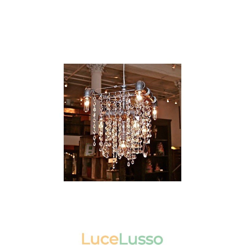 Lampadario in cristallo a 9 luci in stile nordamericano con design a tubi