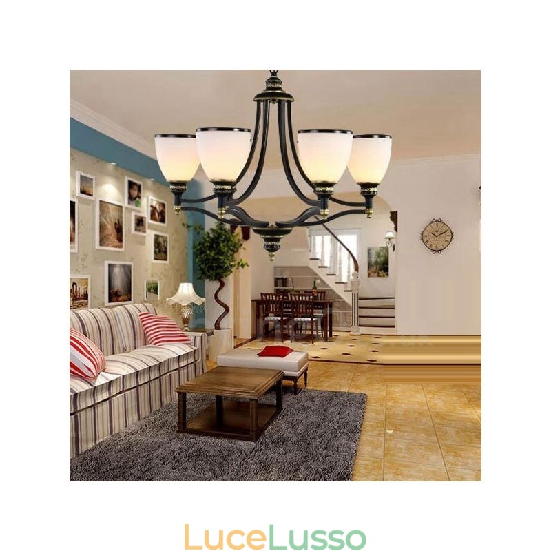 Lampadario in metallo integrato Rustic Lodge a 6 luci