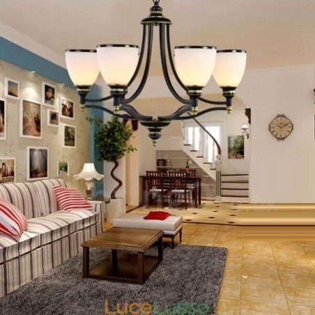 Lampadario in metallo integrato Rustic Lodge a 6 luci Lampadario in metallo integrato Rustic Lodge a 6 luci