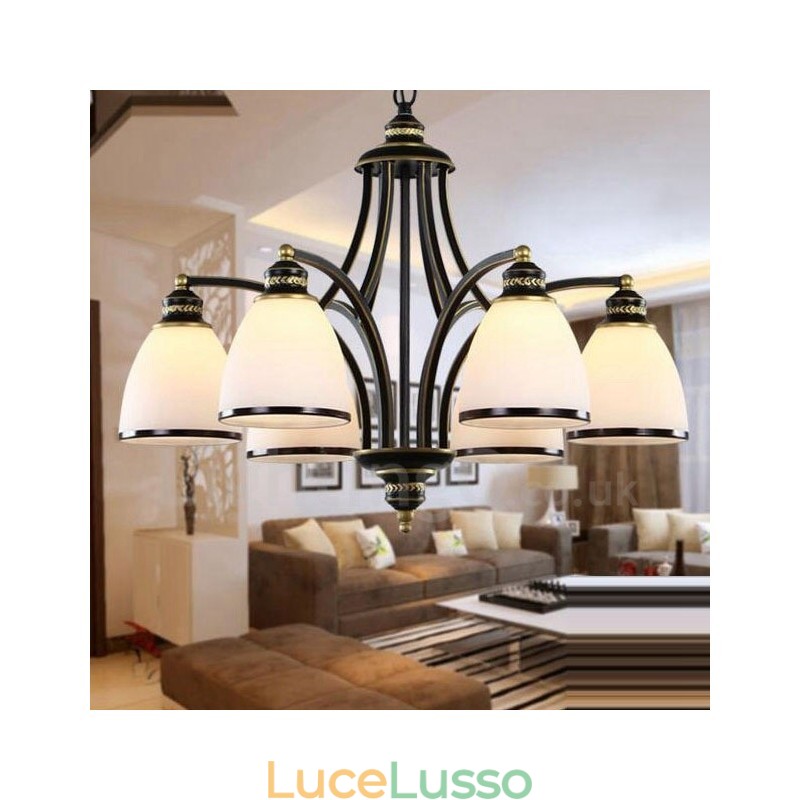 Lampadario in metallo integrato Rustic Lodge a 6 luci