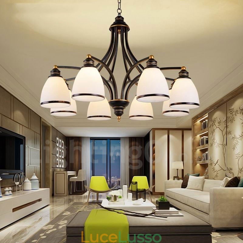 Lampadario in metallo integrato Rustic Lodge a 8 luci