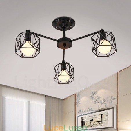 Lampadario integrato rustico a 3 luci Lampadario integrato rustico a 3 luci