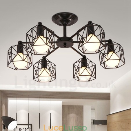 Lampadario integrato rustico a 6 luci Lampadario integrato rustico a 6 luci