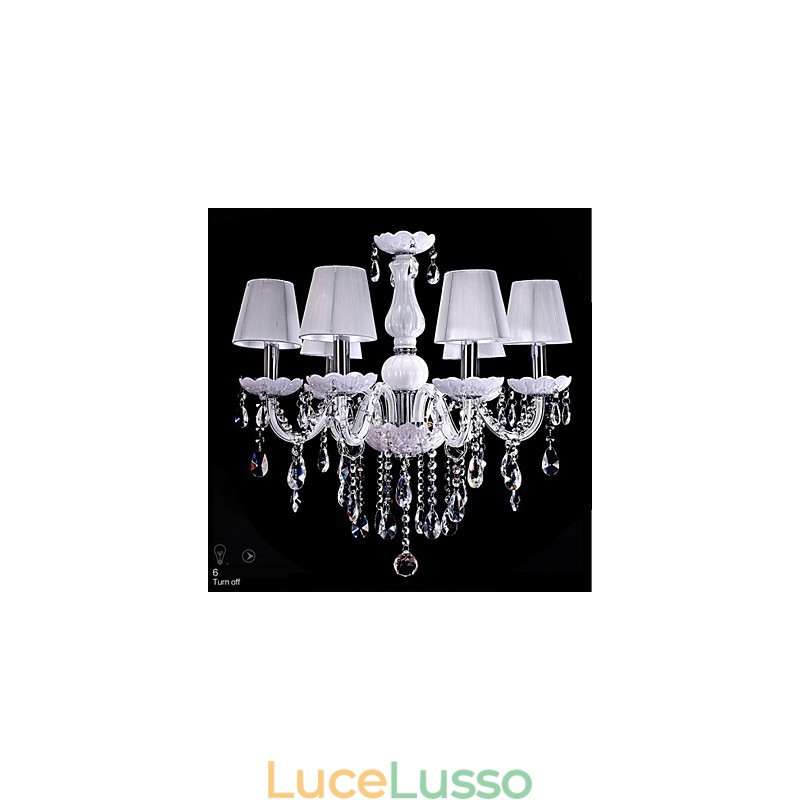 Lampadario di cristallo di lusso a 6 luci, colore bianco, lampadario di cristallo K9
