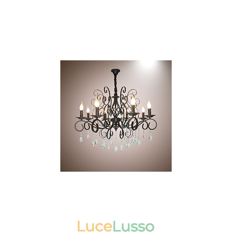 Lampadario in metallo con lampadario in cristallo in stile europeo a 8 teste