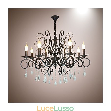 Lampadario in metallo con lampadario in cristallo in stile europeo a 8 teste Lampadario in metallo con lampadario in cristallo in stile europeo a 8 teste