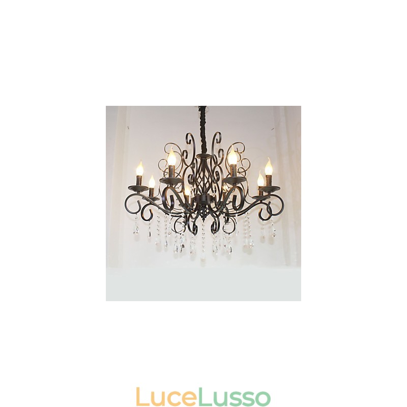 Lampadario in metallo con lampadario in cristallo in stile europeo a 8 teste