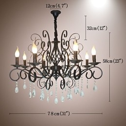 Lampadario in metallo con lampadario in cristallo in stile europeo a 8 teste