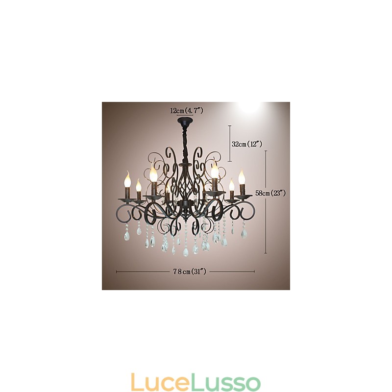 Lampadario in metallo con lampadario in cristallo in stile europeo a 8 teste