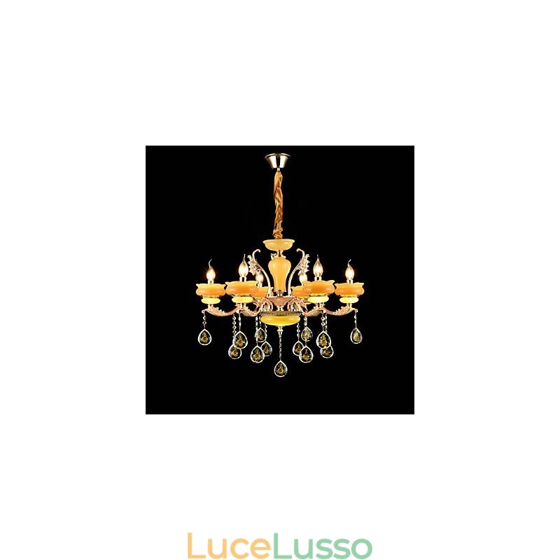 Caratteristica tradizionale classica in lega di zinco per lampadario in metallo con 6 lampadine in stile mini cristallo
