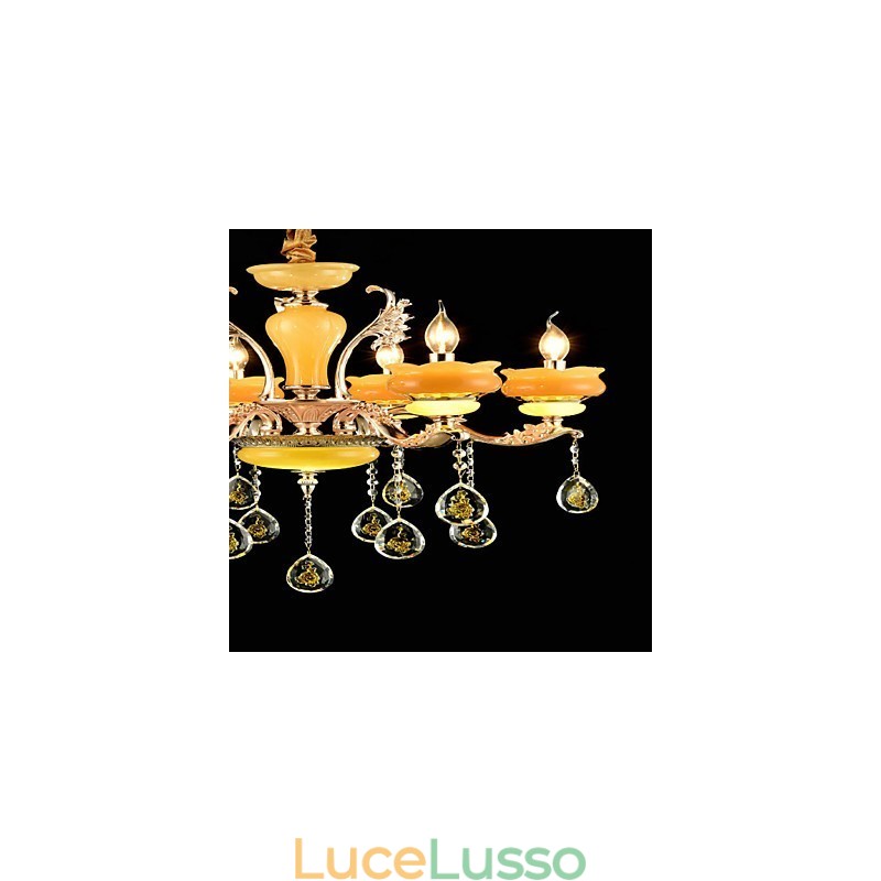 Caratteristica tradizionale classica in lega di zinco per lampadario in metallo con 6 lampadine in stile mini cristallo