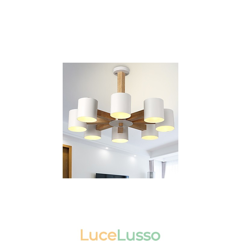 Lampadario a 8 luci moderno contemporaneo tradizionale classico vintage country legno caratteristica per legno