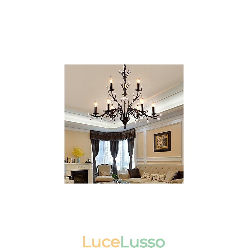 Lampadario di cristallo a 9 luci, moderno, contemporaneo, tradizionale, classico, vintage, retrò, country, dipinto, caratteristica