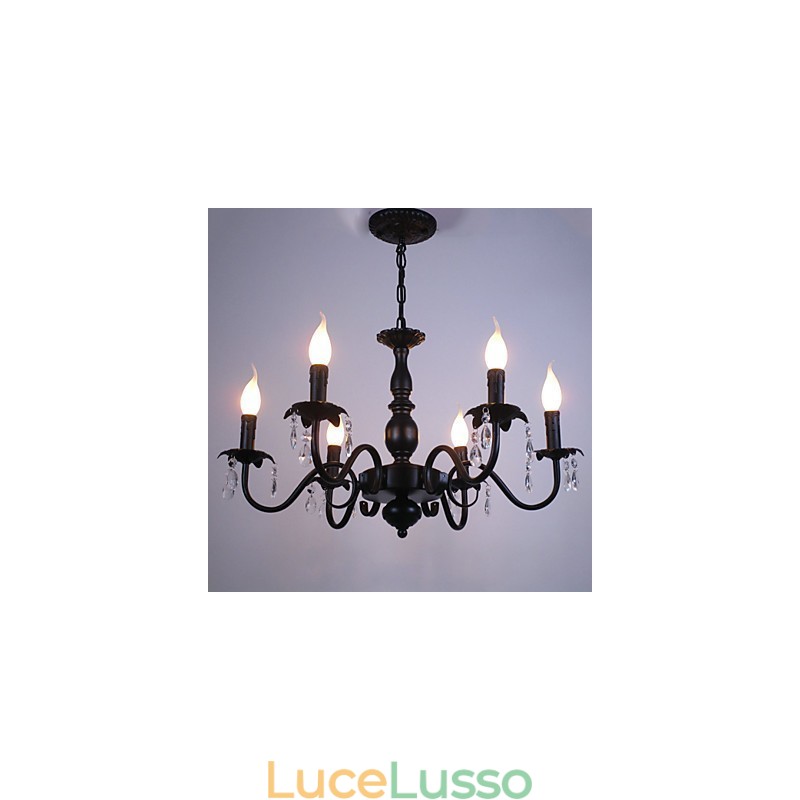 Lampadario in stile europeo, lampada a candela, lampada di cristallo, lampada artistica in ferro semplice, lampada decorativa