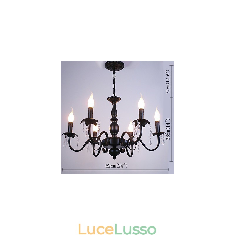Lampadario in stile europeo, lampada a candela, lampada di cristallo, lampada artistica in ferro semplice, lampada decorativa