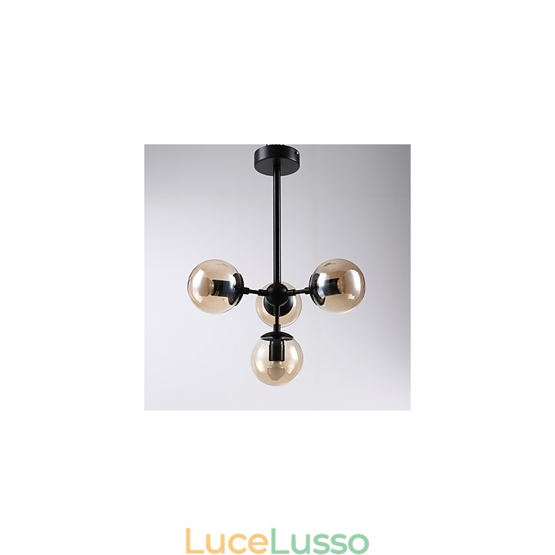 Lampada a sospensione in metallo e vetro in stile europeo moderno a quattro luci Modo, lampadario industriale decorativo per foyer
