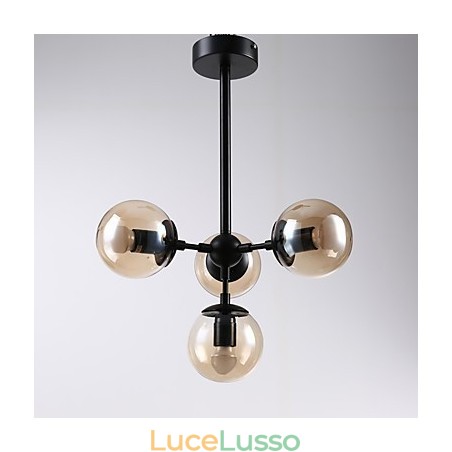 Lampada a sospensione in metallo e vetro in stile europeo moderno a quattro luci Modo, lampadario industriale decorativo per foyer Lampada a sospensione in metallo e vetro in stile europeo moderno a quattro luci Modo, lampadario industriale decorativo per foyer