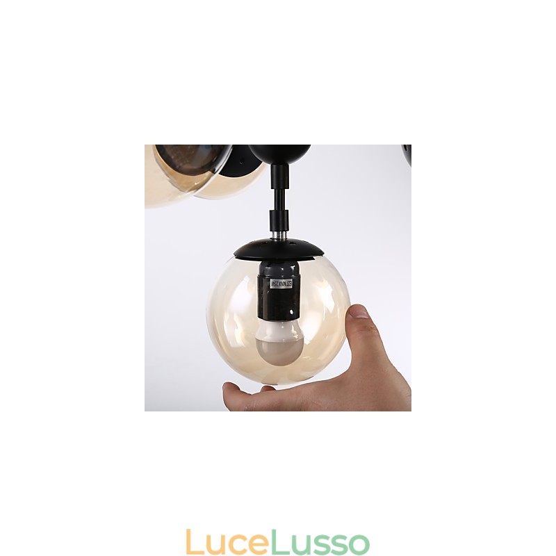 Lampada a sospensione in metallo e vetro in stile europeo moderno a quattro luci Modo, lampadario industriale decorativo per foyer