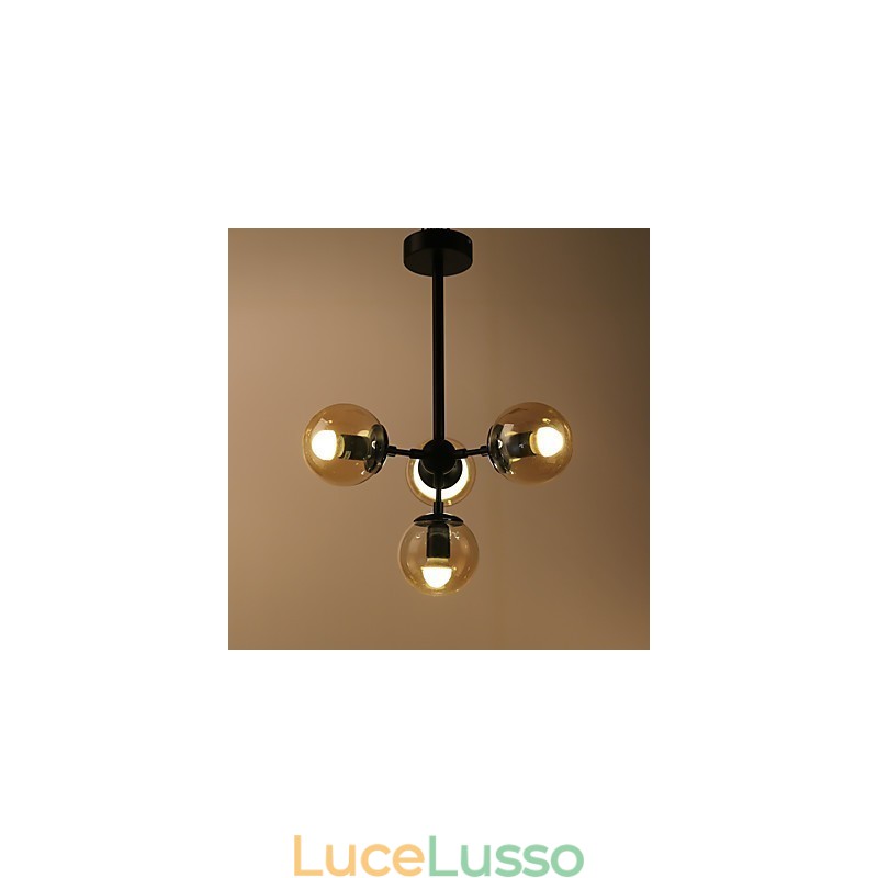 Lampada a sospensione in metallo e vetro in stile europeo moderno a quattro luci Modo, lampadario industriale decorativo per foyer