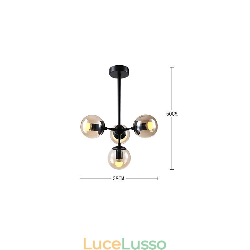 Lampada a sospensione in metallo e vetro in stile europeo moderno a quattro luci Modo, lampadario industriale decorativo per foyer