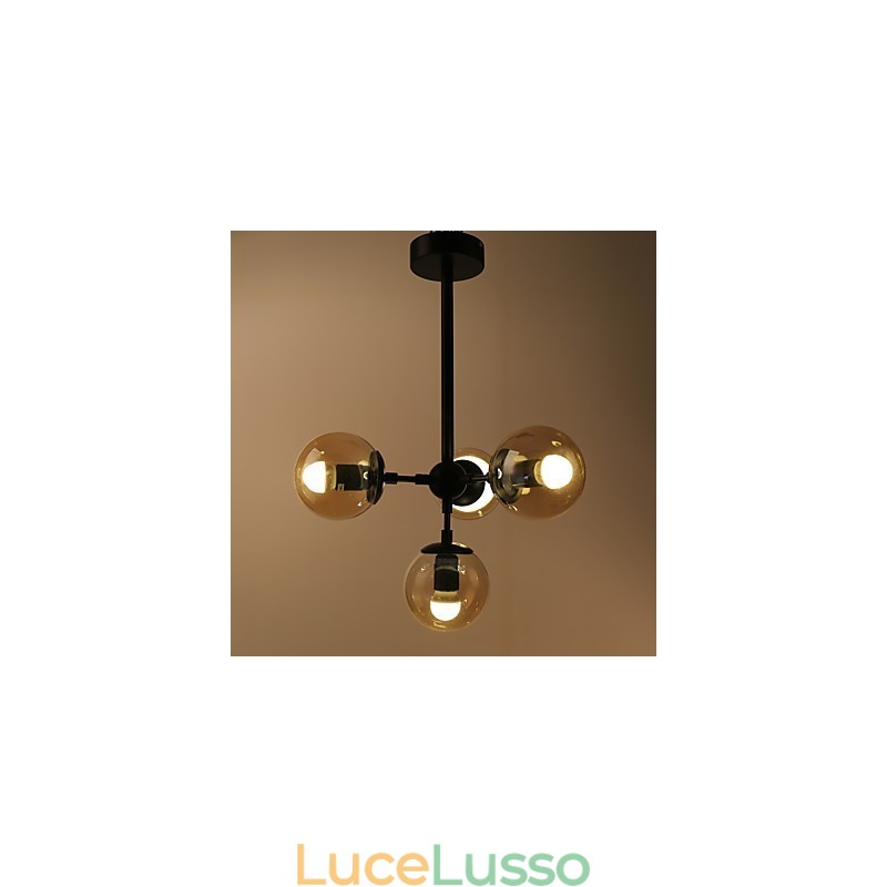 Lampada a sospensione in metallo e vetro in stile europeo moderno a quattro luci Modo, lampadario industriale decorativo per foyer
