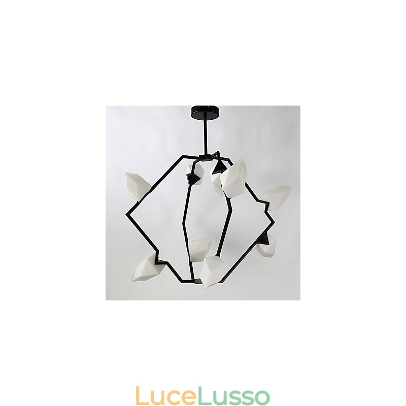 Lampadario moderno in metallo con vetro color pesca a nove luci, lampada a sospensione Canteen Decorate