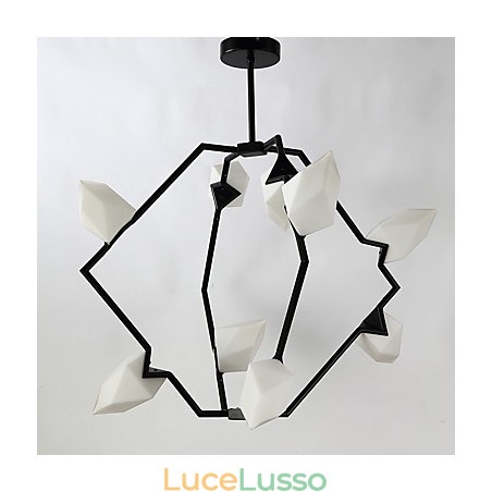 Lampadario moderno in metallo con vetro color pesca a nove luci, lampada a sospensione Canteen Decorate Lampadario moderno in metallo con vetro color pesca a nove luci, lampada a sospensione Canteen Decorate
