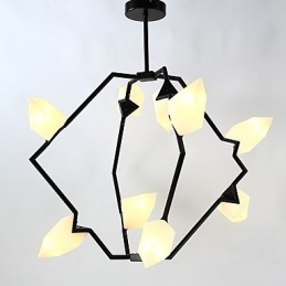 Lampadario moderno in metallo con vetro color pesca a nove luci, lampada a sospensione Canteen Decorate