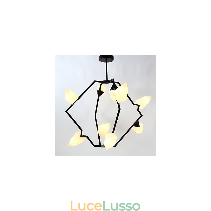 Lampadario moderno in metallo con vetro color pesca a nove luci, lampada a sospensione Canteen Decorate